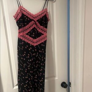 Floral Black and Pink Lace Dress